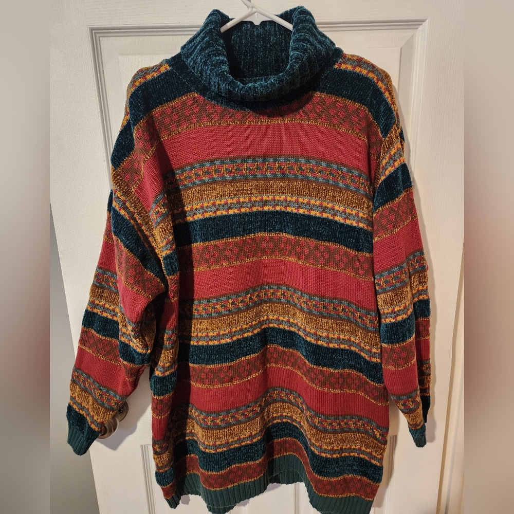 Vintage Liz Sport Cowl Neck Oversized Fair Isle Sweater Women's Size Lg Pullover
